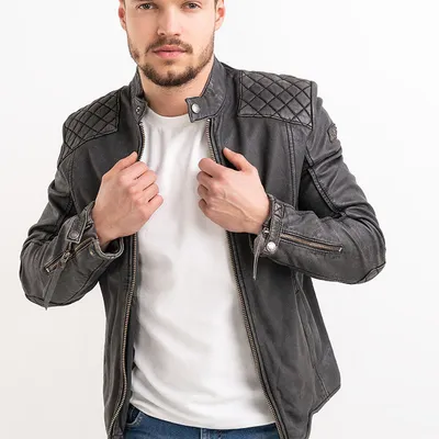 Tigha kurtka skórzana męska ze stójką Ivan szara