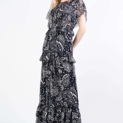 PINKO sukienka maxi boho KISS ME granatowa