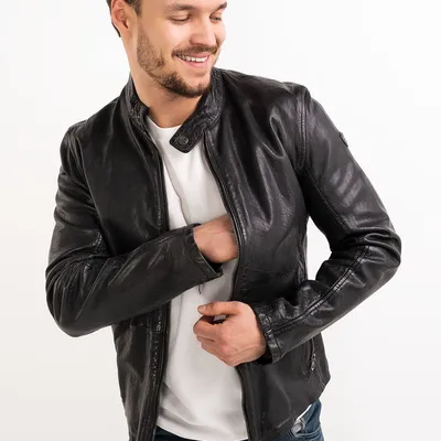 Gipsy Hank kurtka skórzana ze stójką czarna slim fit