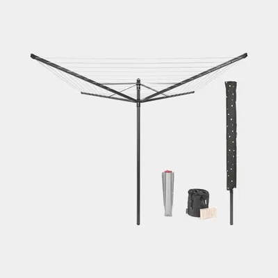 Brabantia - Suszarka ogrodowa Lift-o-matic z mocowaniem, pokrowcem i pojemnikiem na klamerki Antracytowa