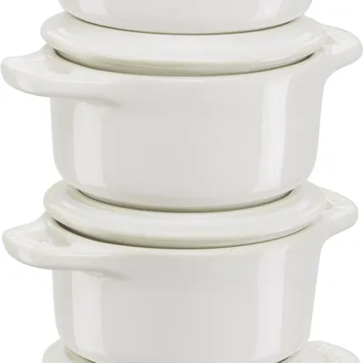 Staub - 4x Mini Cocotte okrągły Gift Giving 10 cm, kość słoniowa
