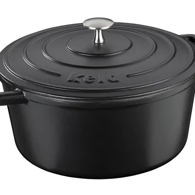 Kela - Garnek żeliwny okrągły z pokrywką Calido 4,6 L Czarny