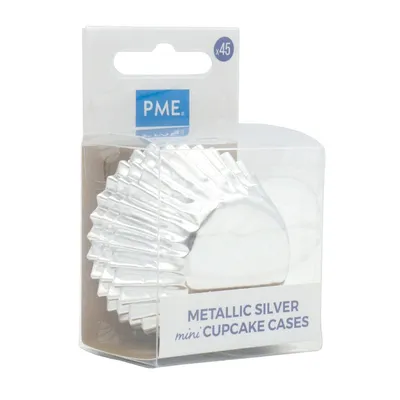 PME Cake - Metaliczne mini papilotki na muffinki srebrne 45 sztuk