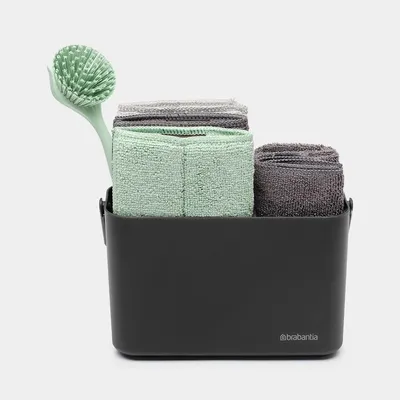 Brabantia -  zestaw czyszczący z pojemnikiem 8 elementów SinkSide – Dark Grey