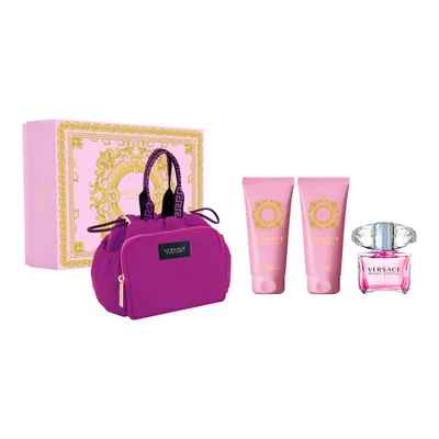 Versace Bright Crystal zestaw - woda toaletowa 90 ml + balsam do ciała 100 ml + żel pod prysznic 100 ml + torebka
