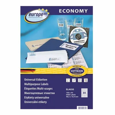 Etykiety Samoprzylepne Economy Europe100 by Avery 48,5x16,9 64/A4 A'100 No.ELA050