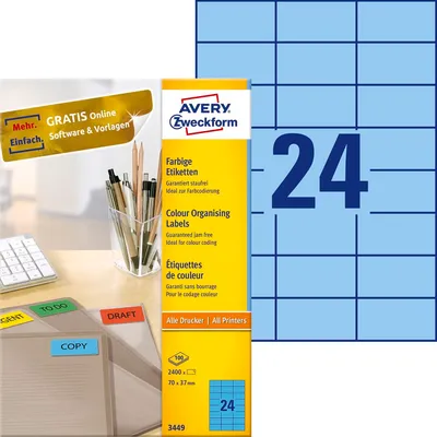 Etykiety Samop. Avery 70x37 24/A4 A'100 Niebieskie No.3449