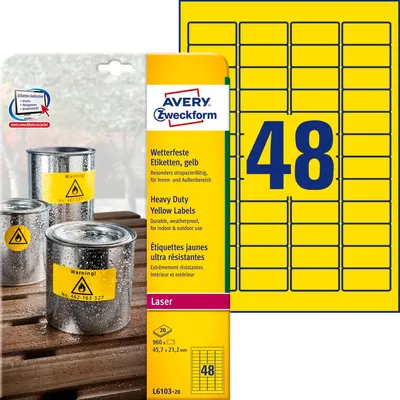 Etykiety Samoprzylepne Heavy Duty Avery 45.7x21.2 48/A4 A'20 Żółte No.L6103-20