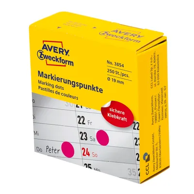 Kółka samop. Avery 800szt. Śr 19mm, różowe 3854