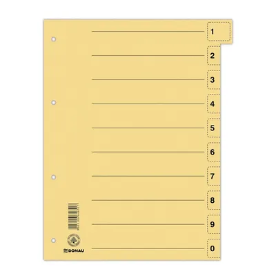 Przekładka Donau Karton A4 235X300mm 0-9 1 Karta Z Perforacją Żółta