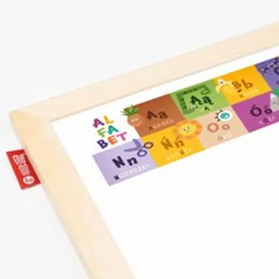 Tablica Edukacyjna Memobe, Whiteboardgame: Alphabet Adventure!, Nadruk Alfabet, Wersja Pl, Rama Drewniana, 60X40 Cm