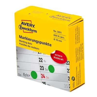 Kółka samop. Avery 800szt. Śr. 10mm zielone 3851