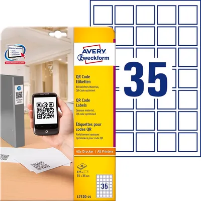 Etykiety do Kodów QR Avery 35x35 35/A4 A'25 Białe No.L7120-25