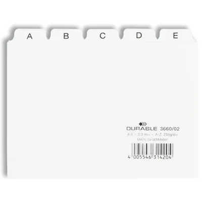 Przekładki do Kartotek A-Z 5/5 PCW 0,3mm Indeksy 25mm Poziome A6 25szt. Białe /Durable 366002