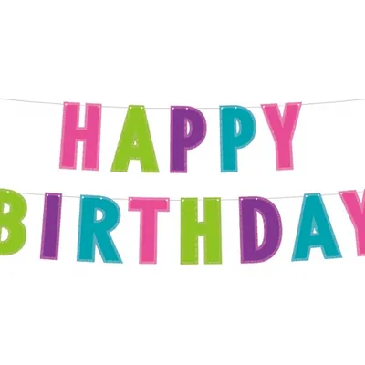 Girlanda papierowa Happy Birthday, kolorowa z brokatem, 200 cm /GoDan