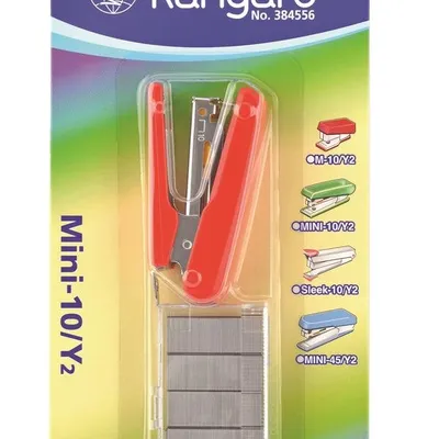 Zszywacz Kangaro Mini-10/Y2+Zszywki Zszywa Do 10 Kartek Blister Czerwony