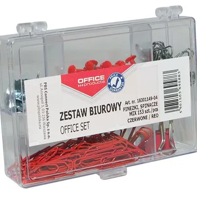 Zestaw Biurowy (Pinezki Klipy I Spinacze) Office Products Mix 153Szt. Czerwony