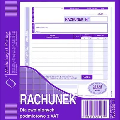 Rachunek Dla Zwol. z VAT 2/3 A5 Oryg.+1k 230-4 /MiP