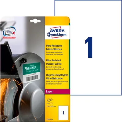 Etykiety Polietylenowe Ultra Resistant Avery 210x297 1/A4 A'10 Białe No.L7917-10