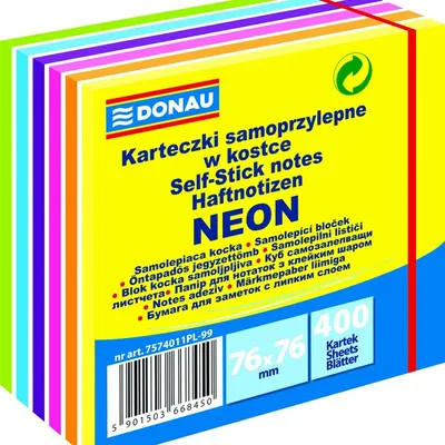 Bloczek Samoprzylepny 76x76 400k 7kol. Neon (żółty) /Donau