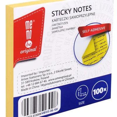 Bloczek Samoprzylepny 75x75 100k Żółty /Memobe