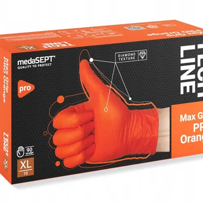 Rękawice Nitrylowe Bezpudrowe Pomarańczowe XL 90szt. Max Grip PRO /Medasept