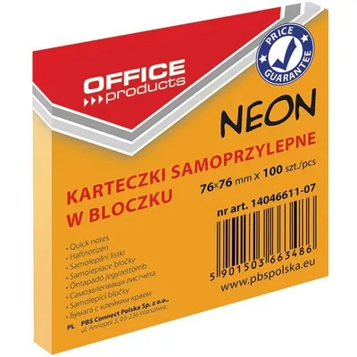 Bloczek Samoprzylepny 76x76 Pomarańczowy Neon /Office Products