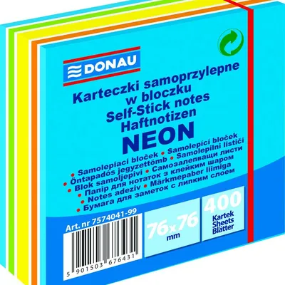 Bloczek Samoprzylepny 76x76 400k 5kol. Neon (niebieski) /Donau