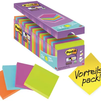 Bloczki Samoprzylepne Post-It Super Sticky (654-Ss-Vp24Col) 76X76Mm 24X90 Kart. Mix Kolorów 3 Bloczki Gratis