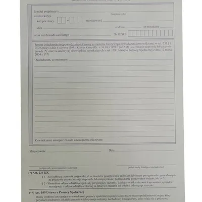Oświadczenie Złożone na wniosek Strony A4 A'100