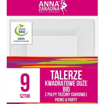 Talerze kwad. DUŻE BIO z pulpy trz. cuk. 6szt+3szt GRATIS / AZ
