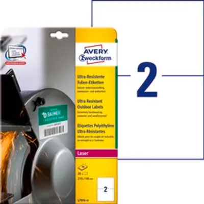 Etykiety Polietylenowe Ultra Resistant Avery 210x148 2/A4 A'10 Białe No.L7916-10