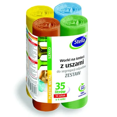 Worki z uszami STELLA do segregacji odpadów zestaw 35 l 4x10 szt. mix