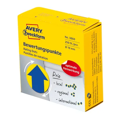 Kółka samop. z symbolem strzałki Avery, 250szt. śr. 19mm 3860