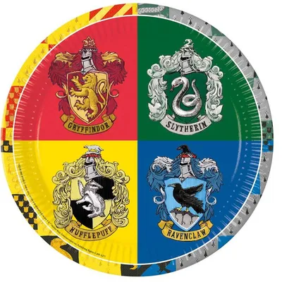 Talerzyki papierowe Harry Potter Hogwarts Houses, 23cm 8 szt. (plastic-free) /GoDan