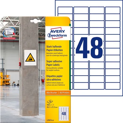 Etykiety Papierowe Avery 45,7x21,2 20/A4 A'48 Białe No.L7873-20