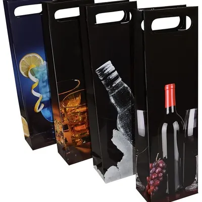 Torebka Na Alkohol Office Products Laminowana 12X8X415Cm Z Rączką Mix Wzorów