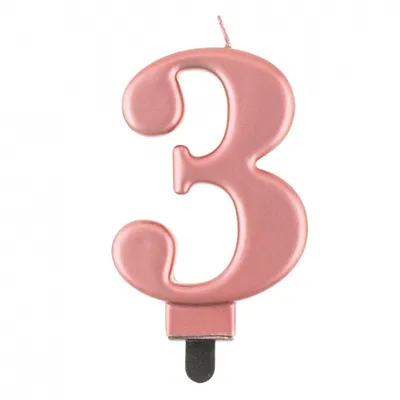Świeczka B&C cyferka 3, metalik różowo-złota, 8,0 cm /GoDan