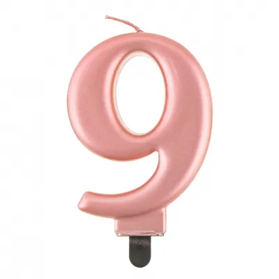 Świeczka B&C cyferka 9, metalik różowo-złota, 8,0 cm /GoDan