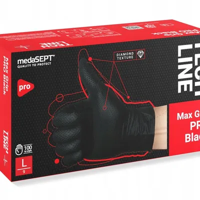 Rękawice Nitrylowe Bezpudrowe Czarne Max Grip PRO L 100szt. /Medasept
