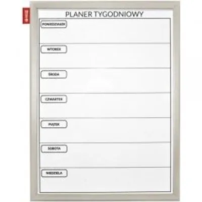 Tablica Planer Tygodniowy nadruk w Kolorze Czarnym Rama Drewniana Lakierowana Srebrna 40x30 cm /Memobe