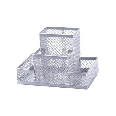 Przybornik Na Biurko Office Set Metalowy 4 Komory Srebrny/ Q-CONNECT