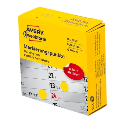 Kółka samop. Avery 800szt. Śr. 10mm żółty 3852