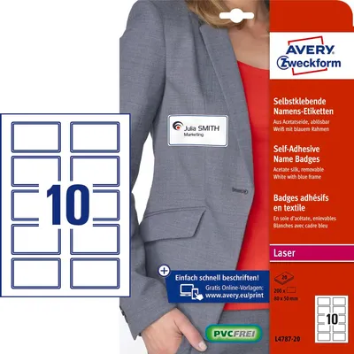 Usuwalne Samoprzylepne Identyfikatory Avery 63.5x29.6 27/A4 A'20 Białe z Niebieskim No.L4787-20