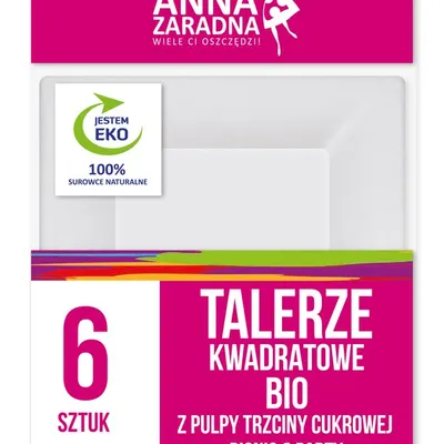Talerze kwadratowe BIO z pulpy trzcicny cukrowej 6szt / AZ