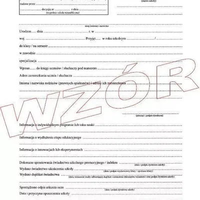 Arkusz Ocen Ucznia Szkoły Zawodowej MEN-I/45a/2 /W-X