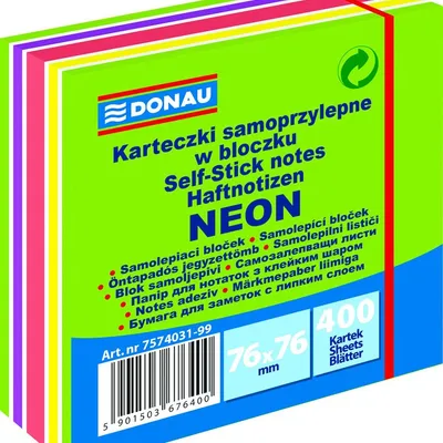 Bloczek Samoprzylepny 76x76 400k 5kol. Neon (zielony) /Donau
