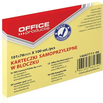 Bloczek Samoprzylepny Office Products 101X76mm 1X100 Kart. Pastel Jasnożółty