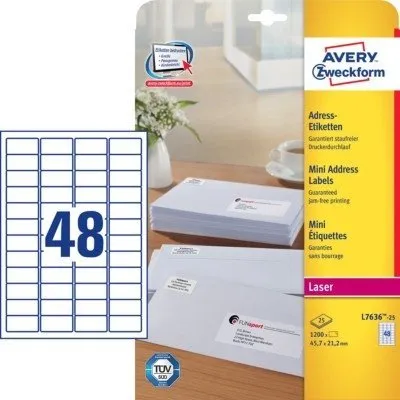 Samoprzylepne minietykiety adresowe Avery 45.7x21.2 48/A4 A'25 białe No.L7636-25
