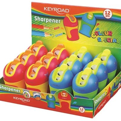 Temperówka Keyroad Color Mate Plastikowa Podwójna Z Pojemnikiem Ostrzenie Zaokrąglone Pakowane Na Displayu Mix Kolorów